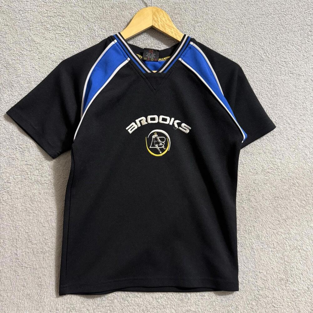 Vintage Brooks Sports Jersey Shirt Black Blue Embroidered Logo Running XL Men’s